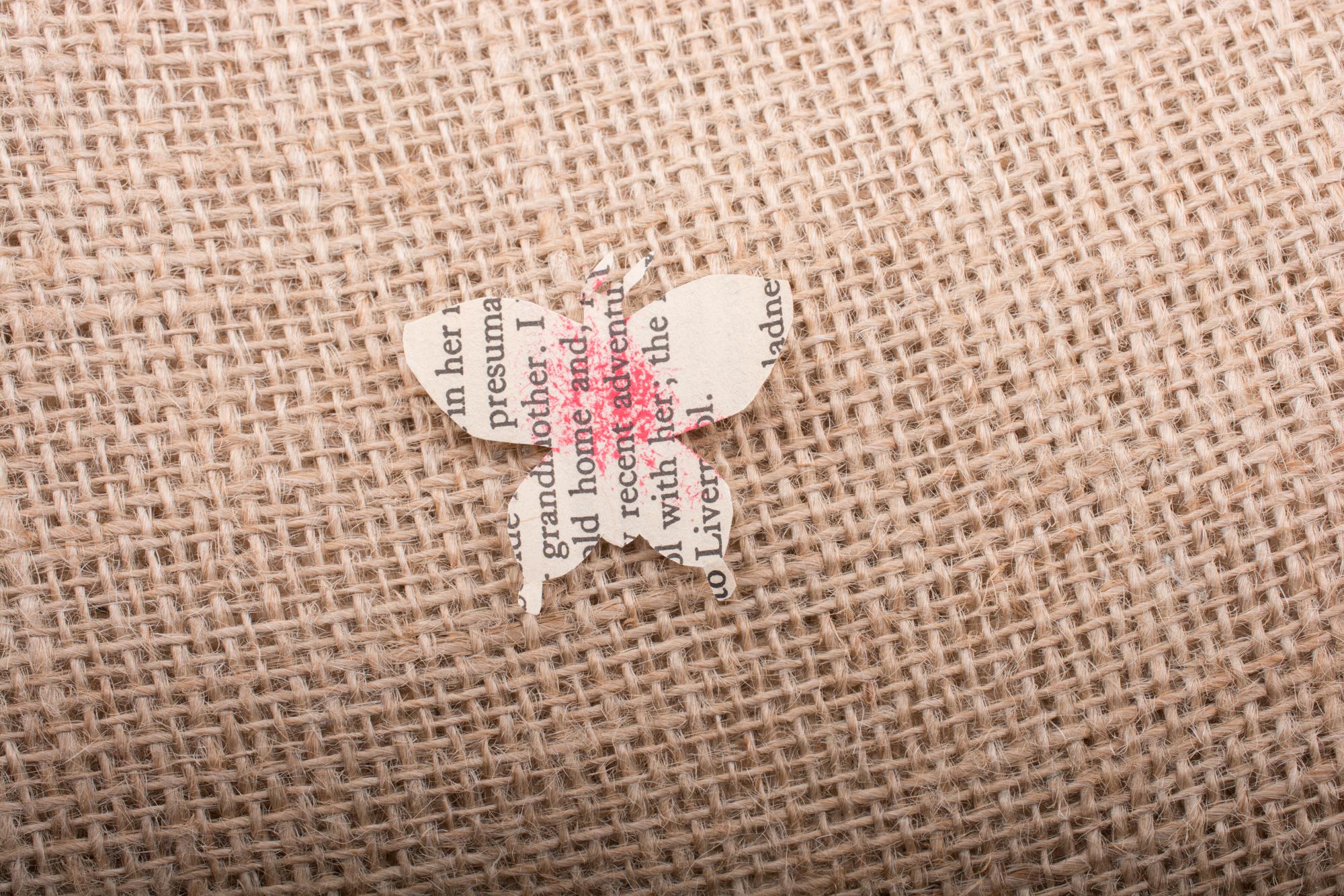 Embroidered patch samples on kraft