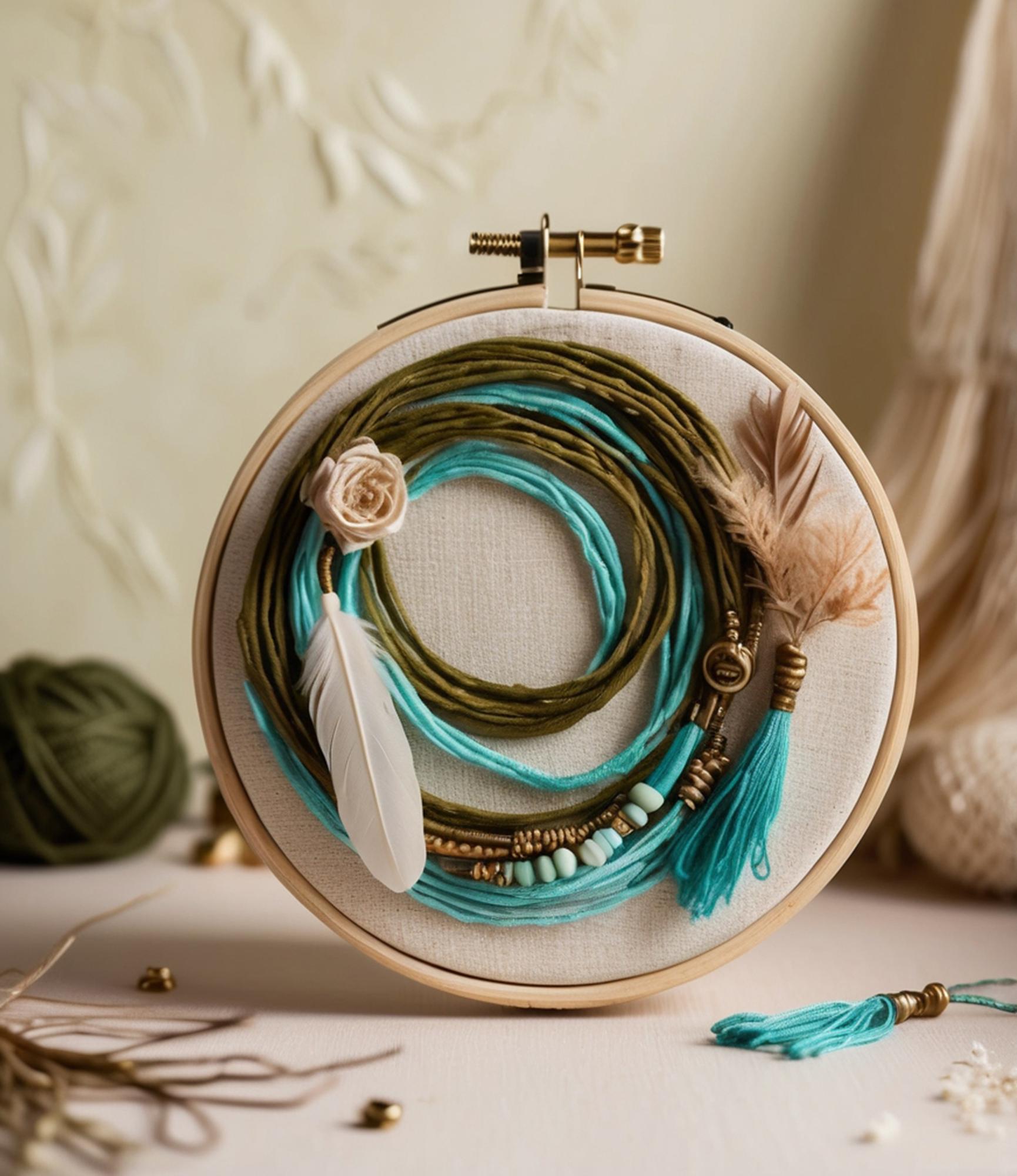 Hoop with in-progress folk motif